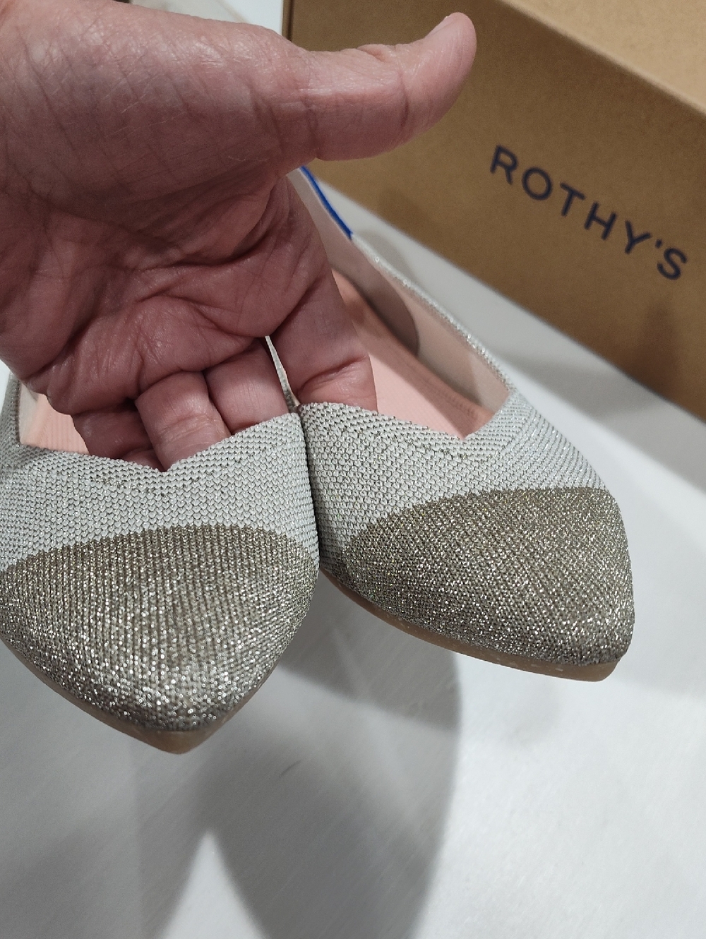 Rothy's The Point Diamond Metallic Flats In Size 9 New In Box - Picture 8 of 12